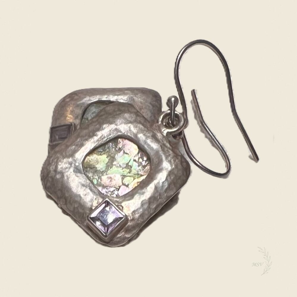 Roman Glass Sterling Silver Artisan Earrings Amethyst
